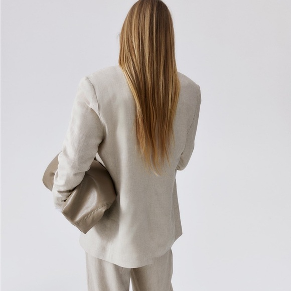 H&M Linen Blend Blazer- Neutral Lightweight Casual Workwear - Picture 2 of 9